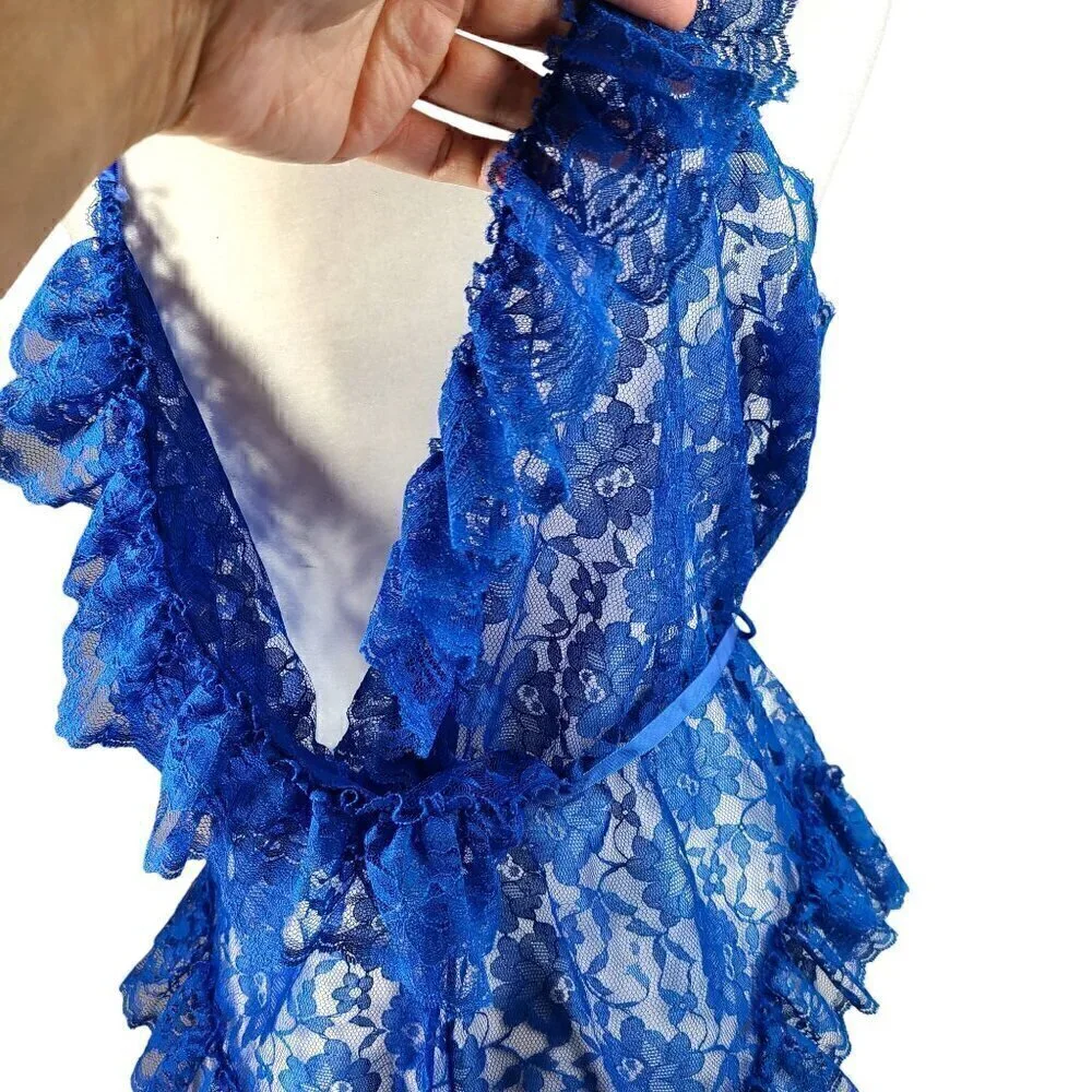 Vintage Made in USA Val Mode Royal Blue Teddy Romper Open Back